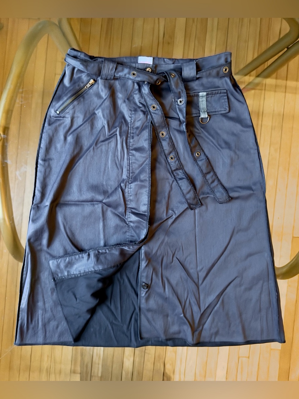 Axara Paris Dark Grey Utility Midi Skirt Belted Grommet - Size 4